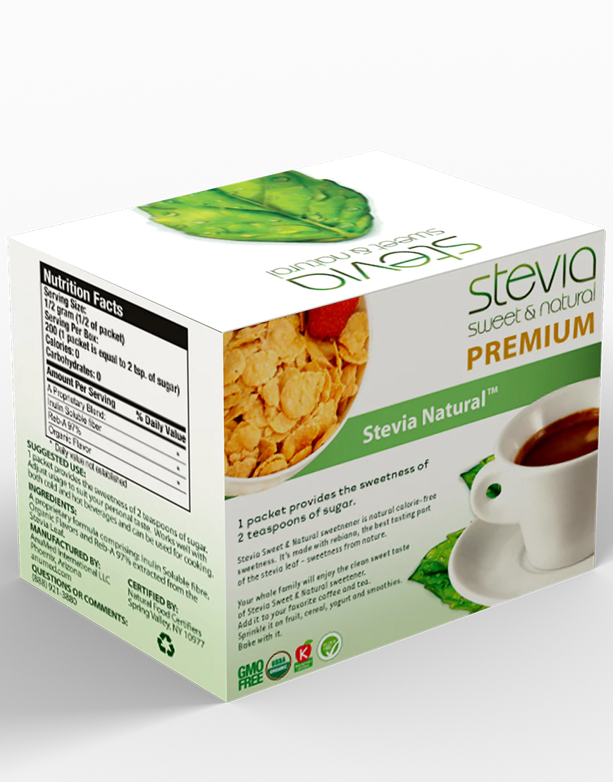 Natural Organic Stevia Packets Powder. All-Natural Stevia Sweetener, Best Sugar Substitute, 100% Pure Stevia. Zero Calories, Diabetic & Keto Friendly