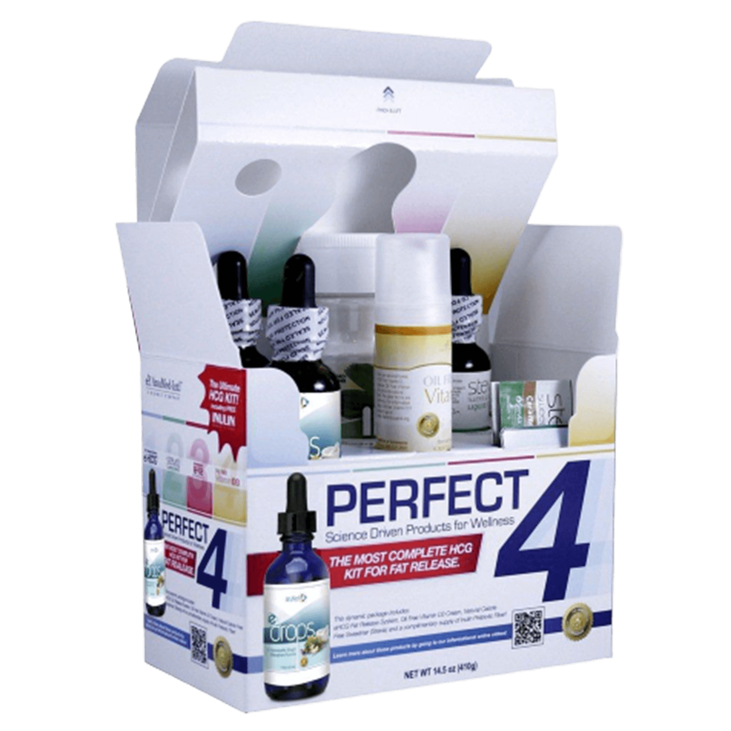 ANUMED Perfect 4 Kit Weight Management. eDrops, Stevia Drops (Natural Flavor), B12 (1000mcg), Vitamin D3 10,000 IU (oil Free) Cream + (Inulin 2.8oz)